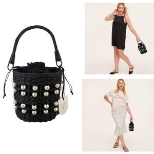 Kate Spade NY x Target Pearl Embellished Black Woven Basket Bucket Bag Purse NWT